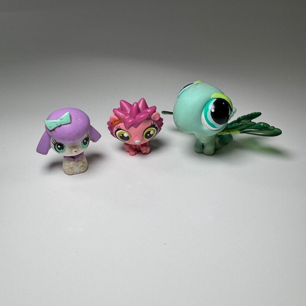 Littlest Pet Shop Lot 3 Figures Purple Lamb 1763 Pink Hedgehog 1711 Dragonfly